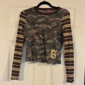 Edikted Kids Camo and Striped Long Sleeve Top